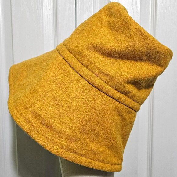 Plush Soft Cotton Yellow Gold Bucket Hat Flannel Fall Winter Wool Felt Retro 90s - Picture 4 of 5